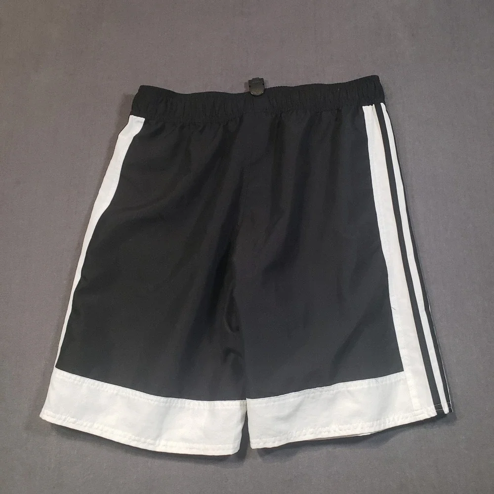 Adidas Athletic Shorts Mens Medium Black White 3-Stripe Drawstring Logo